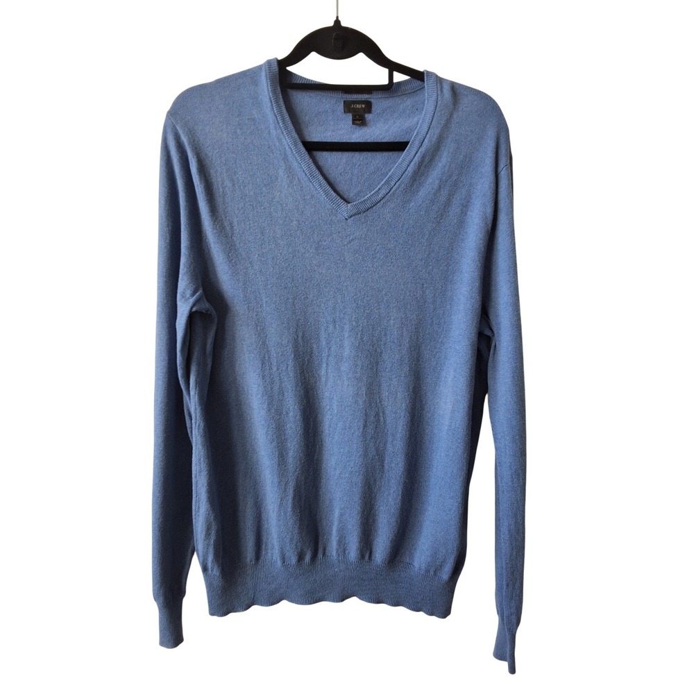 J.Crew Men Large Slim Fit V-Neck Sweater Light Blue Cotton Cashmere Blend Preppy